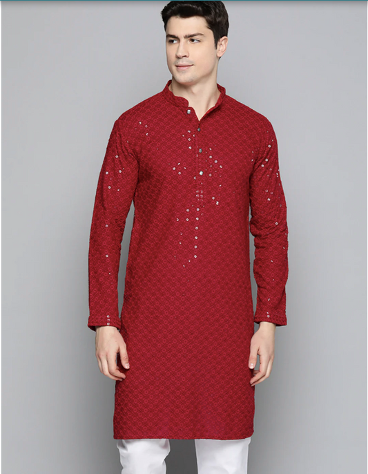 Cherry Red Sequin Kurta