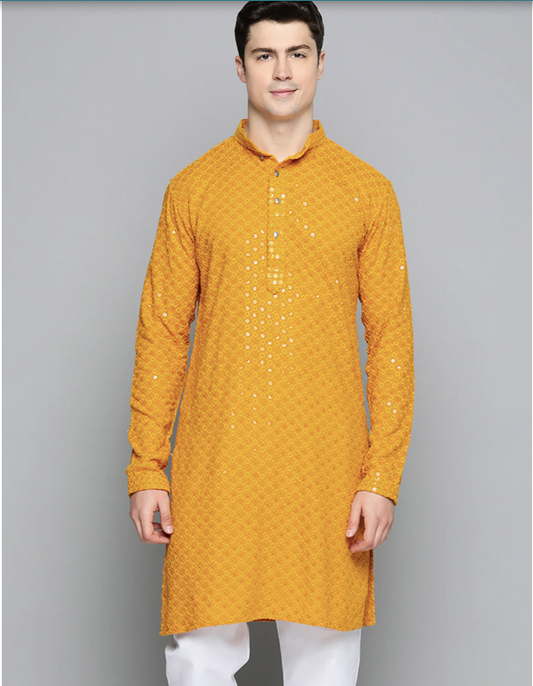 Yellow Sequin Kurta