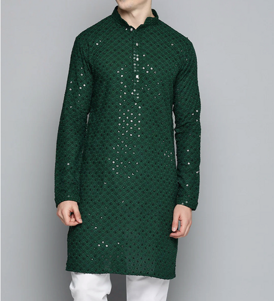Bottle Green Sequin Kurta
