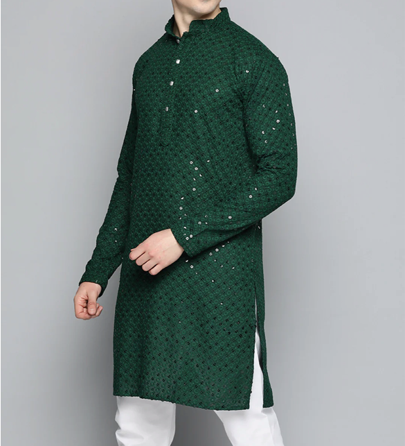 Bottle Green Sequin Kurta